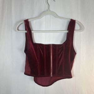 Cider Burgundy Velvet Corset Crop Top Size Medium Preowned